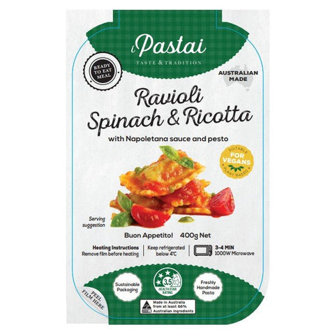 Ravioli Spinach & Ricotta in Napoletana Sauce & Pesto 400g Vegan - iPastai